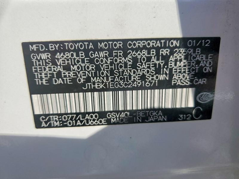 2012 Lexus Es 350 Base