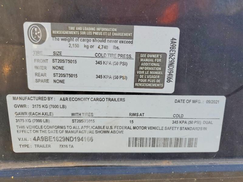 2022 A&R Economy Cargo 7X16TA Enclosed Cargo Trailer