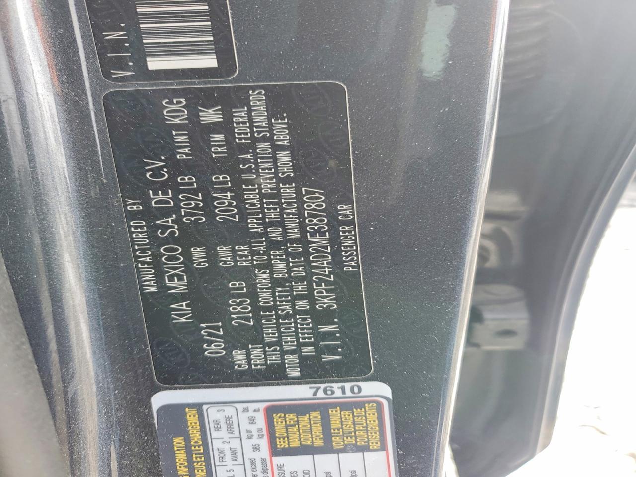 2021 KIA Forte lxs