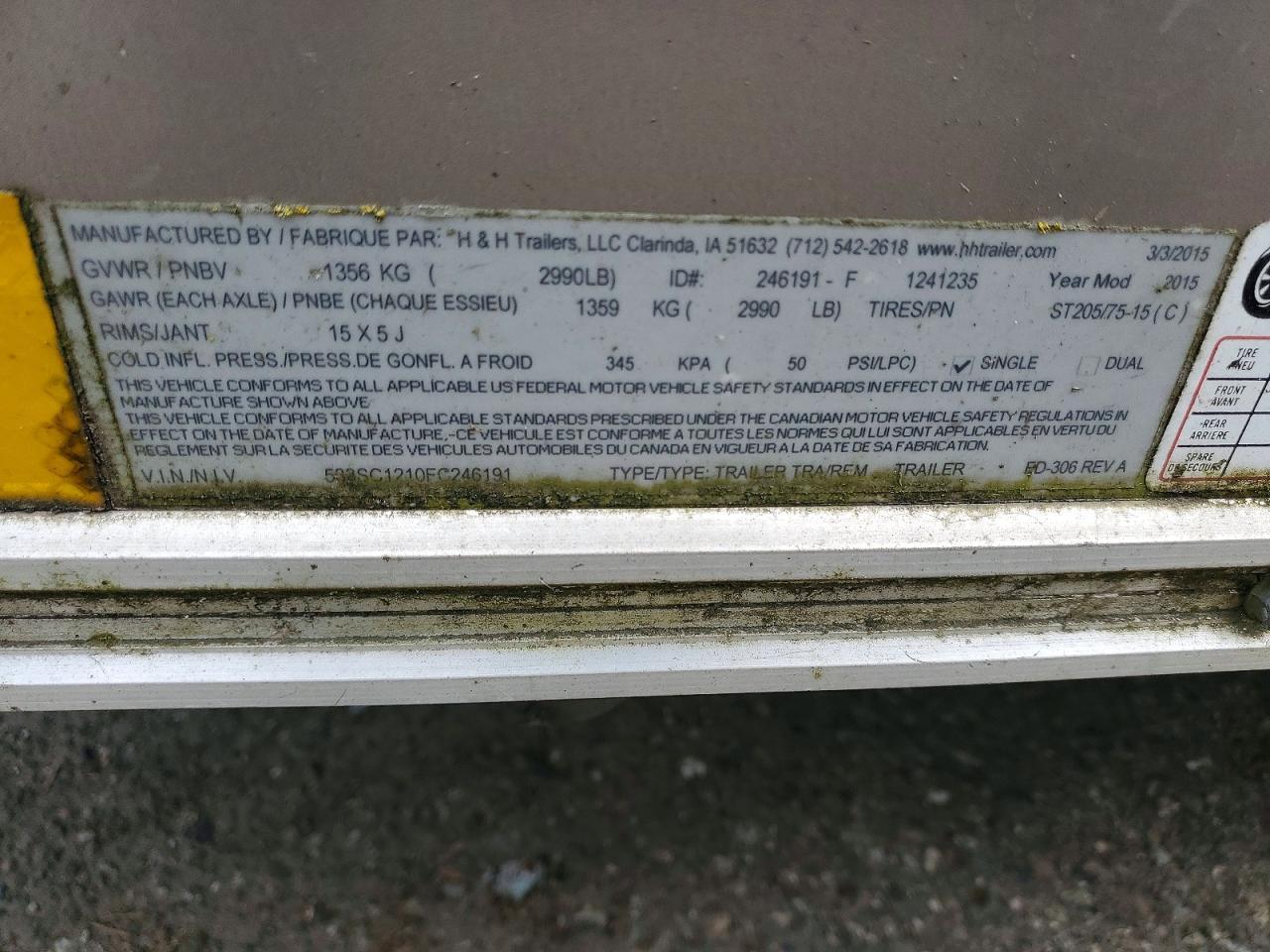 2015 H&H ED-306 REV A Enclosed Cargo Trailer