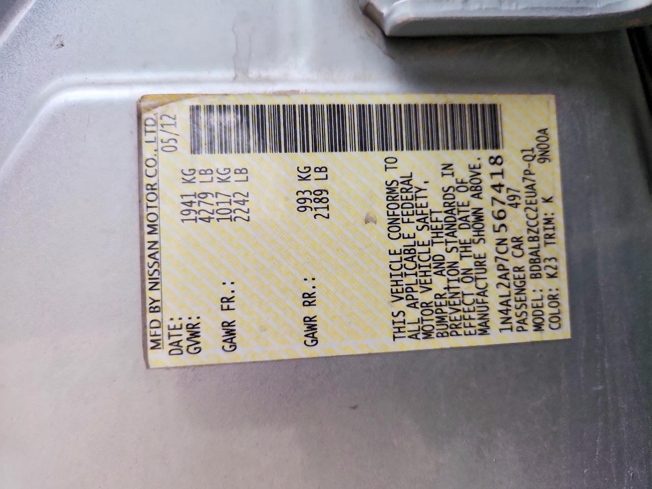 2012 Niss Altima 2.5