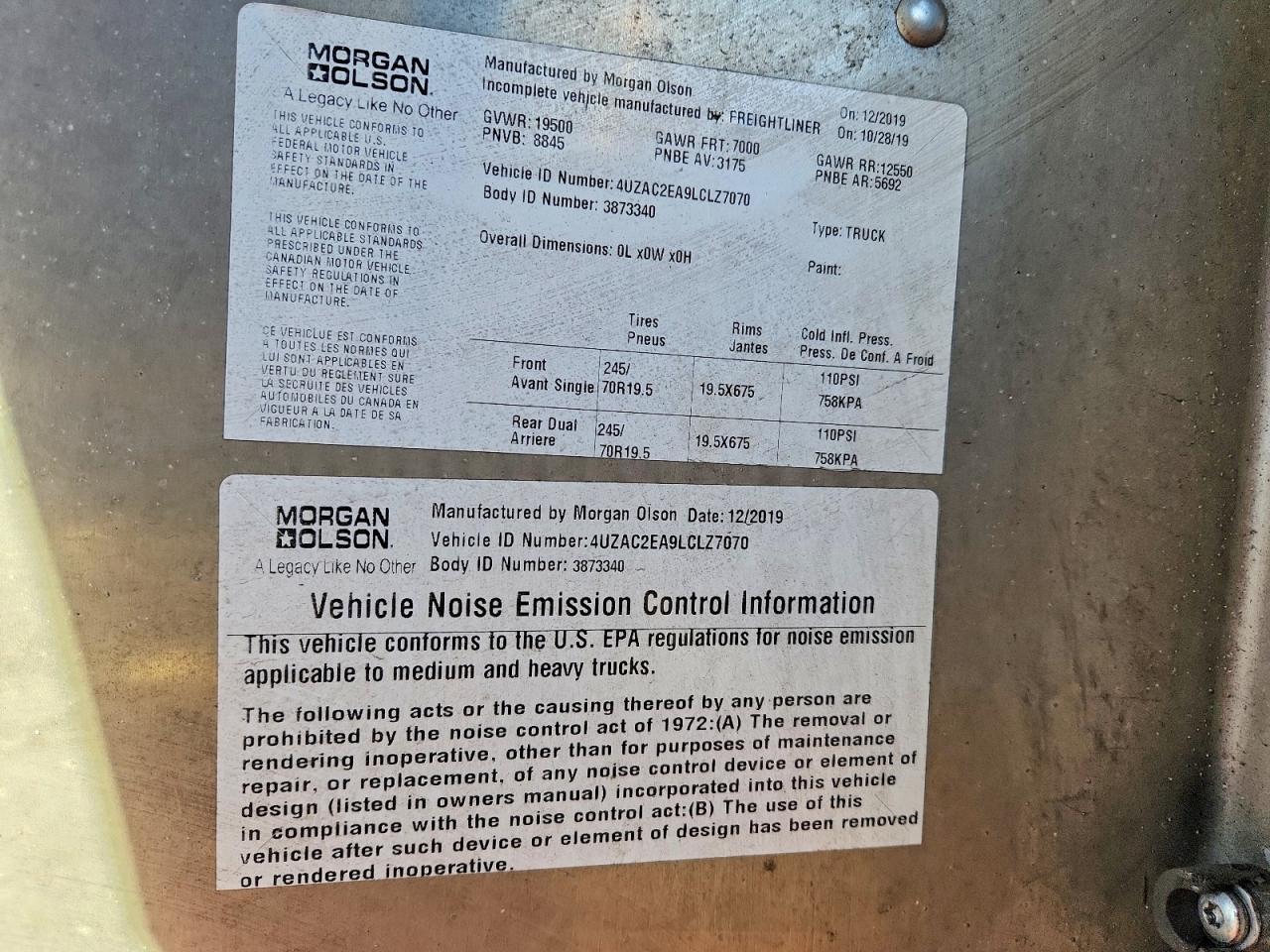 2020 Freightliner MT45G Chassis Delivery Truck