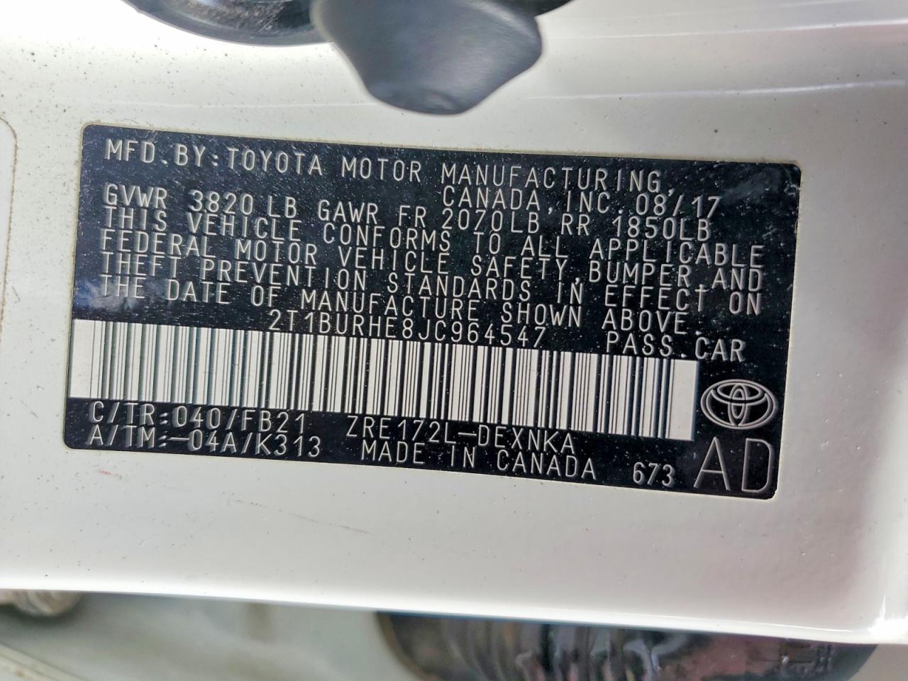 2018 Toyota Corolla le