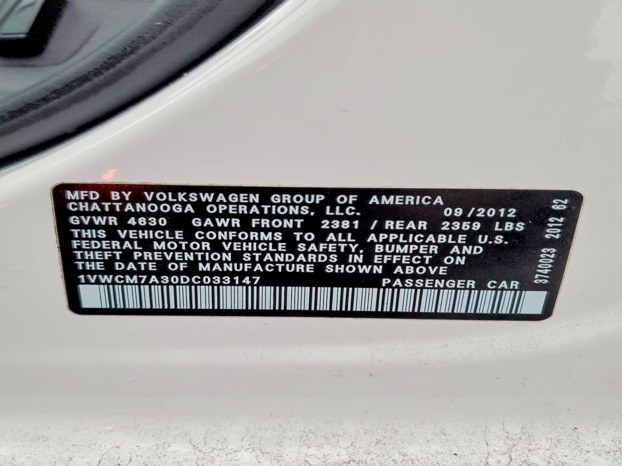 2013 Volkswagen Passat sel