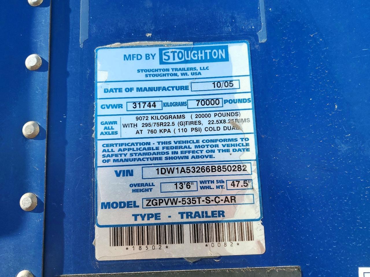 2006 Stoughton Zgpvw-535T-S-C-AR DRY Van Trailer