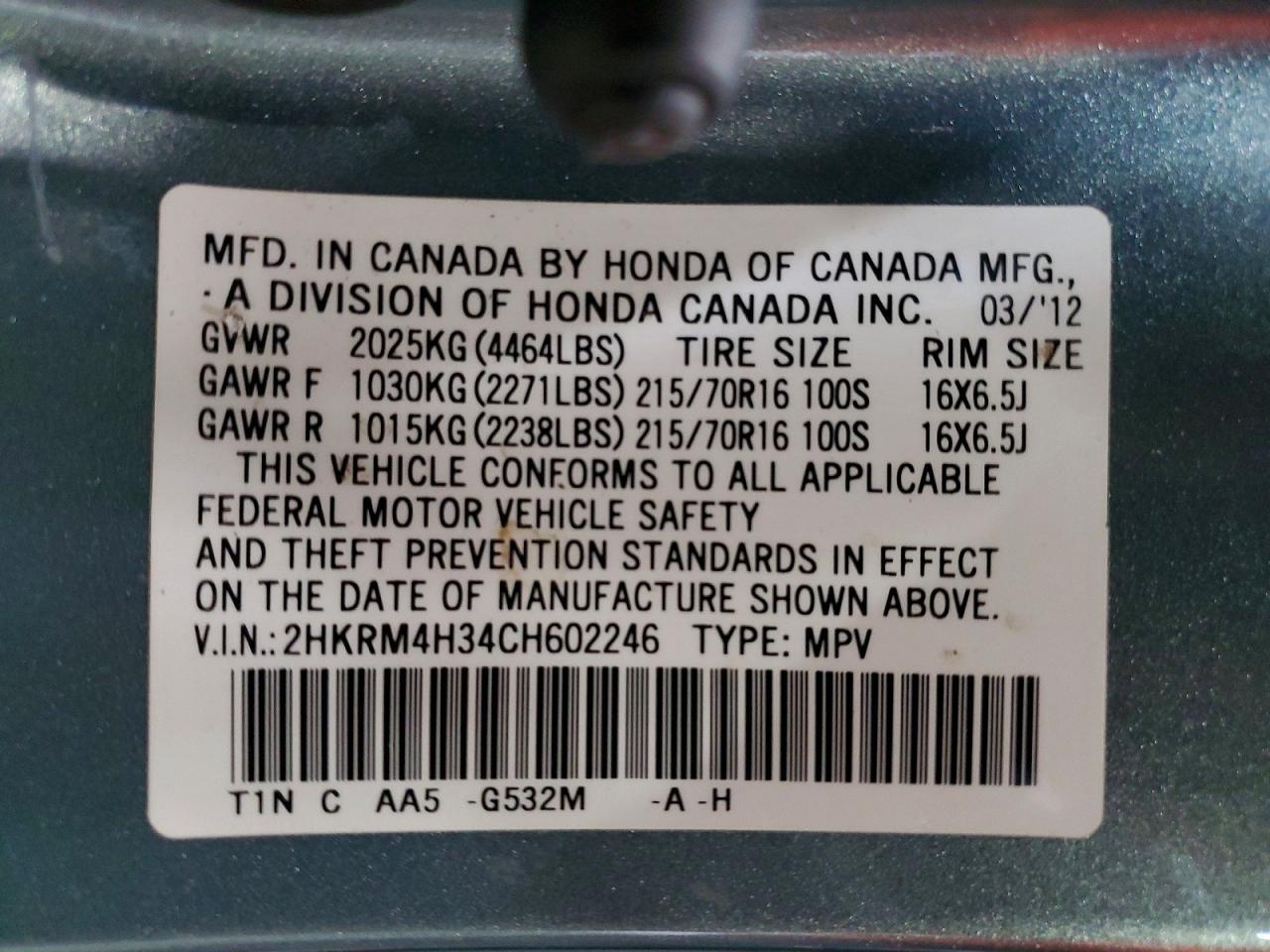 2012 Honda Cr-v lx