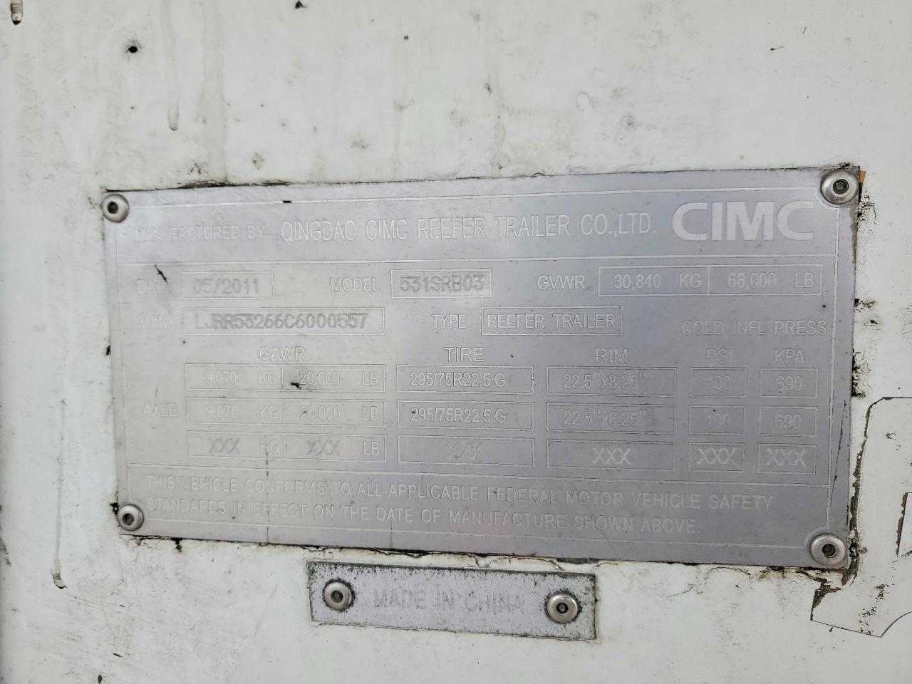 2012 Cimc Reefer Trailer 2012 Cmic 531SRBO3 Refrigerated Van Trailer