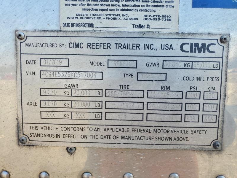 2019 Cimc Reefer Trailer Reefer-Refrigerated Van Trailer
