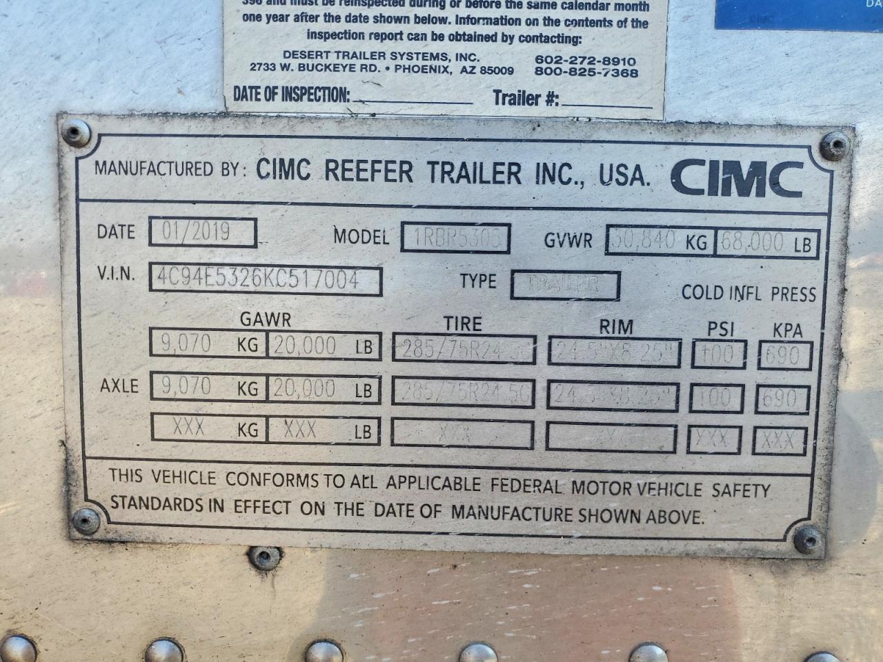 2019 Cimc Reefer Trailer Reefer-Refrigerated Van Trailer