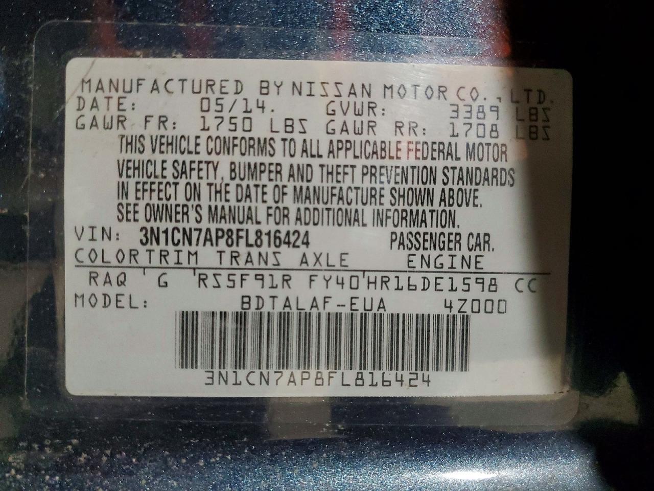 2015 Nissan Versa s