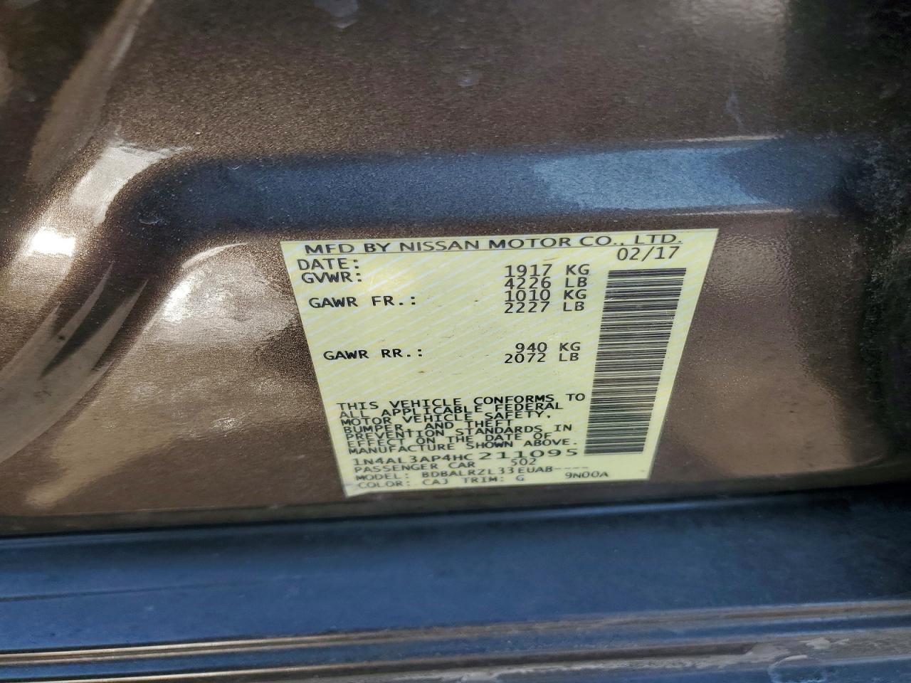 2017 Niss Altima 2.5 sl