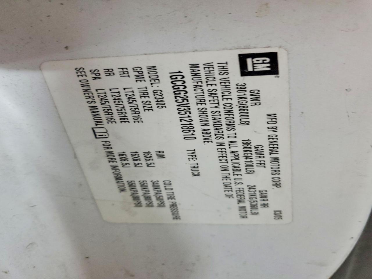 2005 Chevrolet 2005 Chev G20/EXP CG Van 3/4T