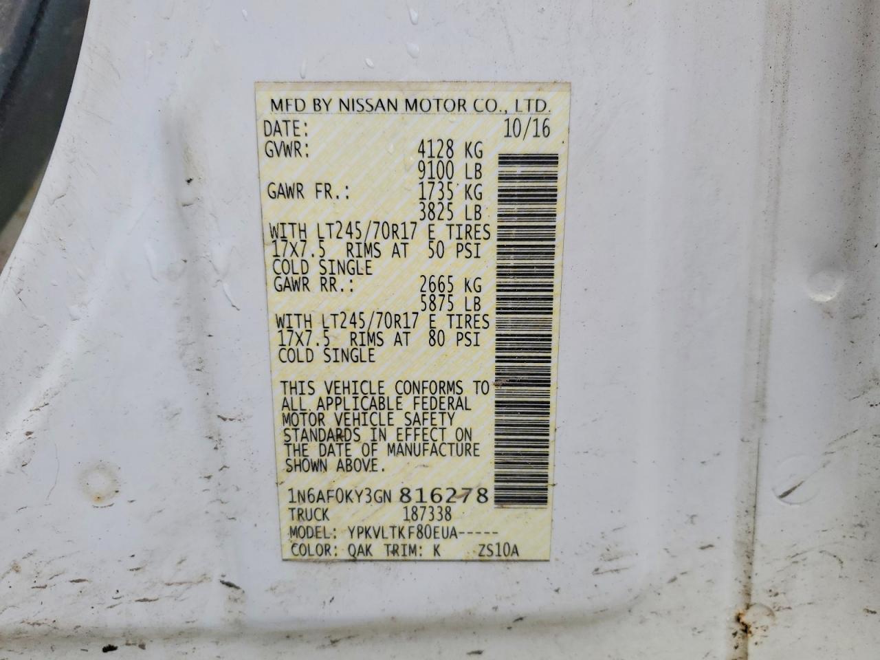 2016 Nissan 2016 Niss NV 2500 SV Standard