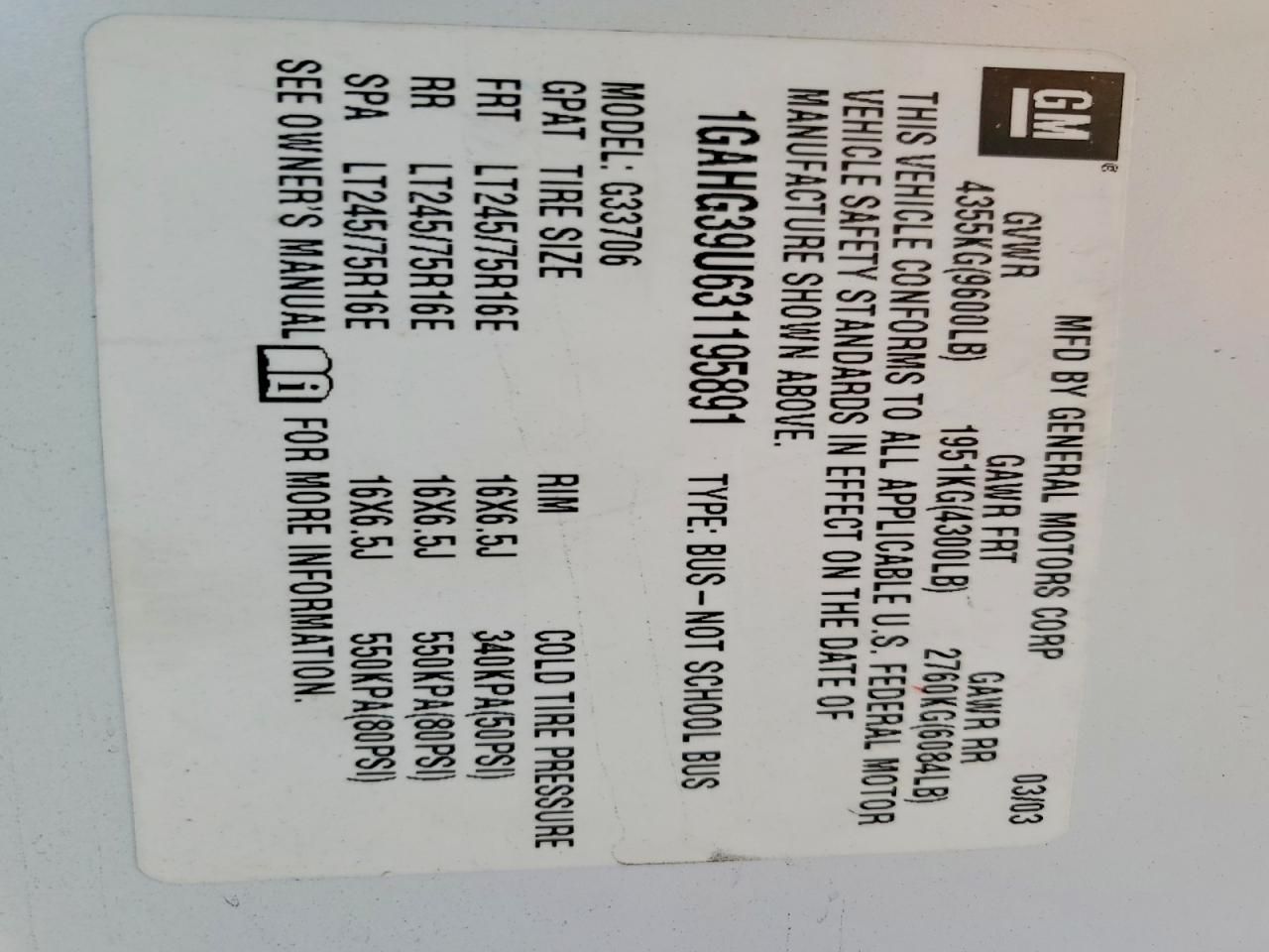 2003 Chev Express Passenger 35