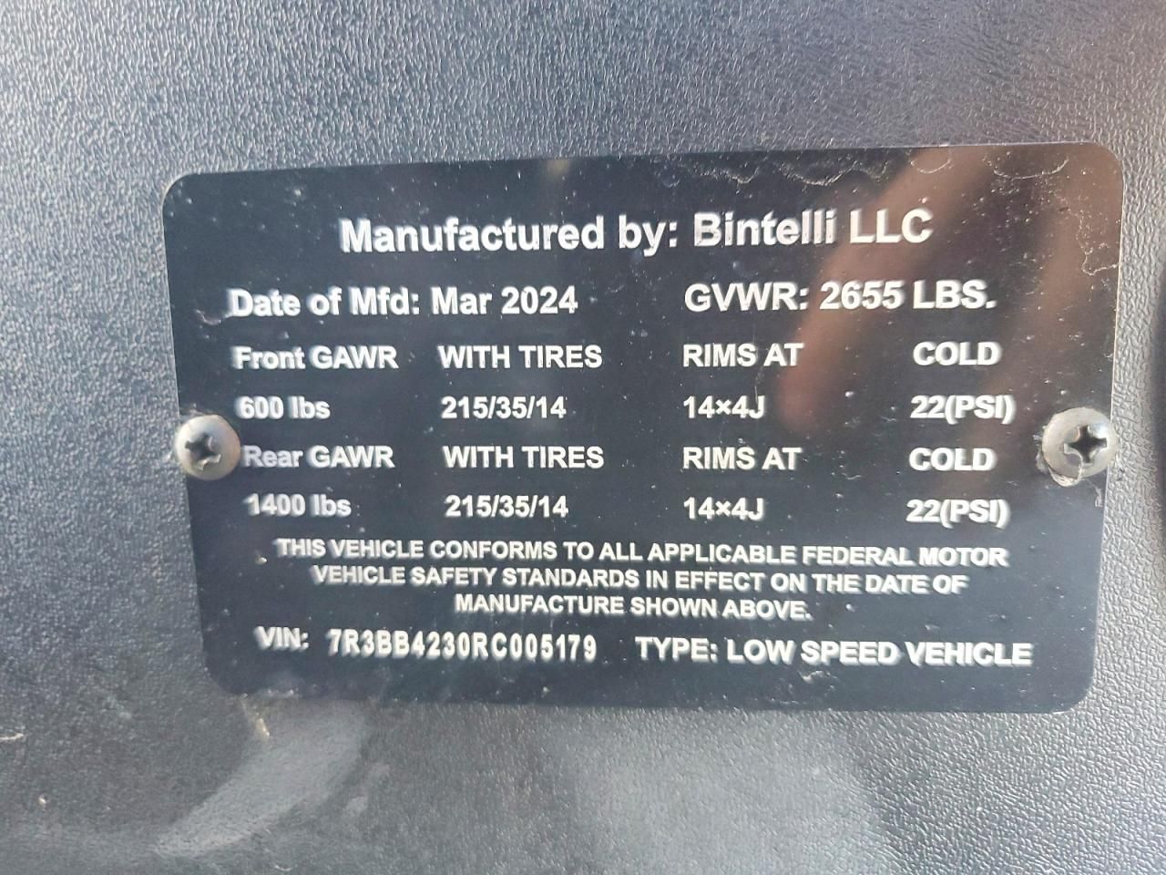 2024 Bintelli Golfcart