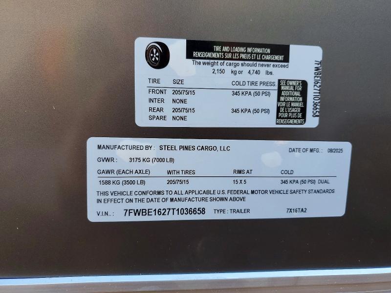 2026 Steel Pine 2025 Steel Pine Cargo 7x16ta2 Enclosed Cargo Trail