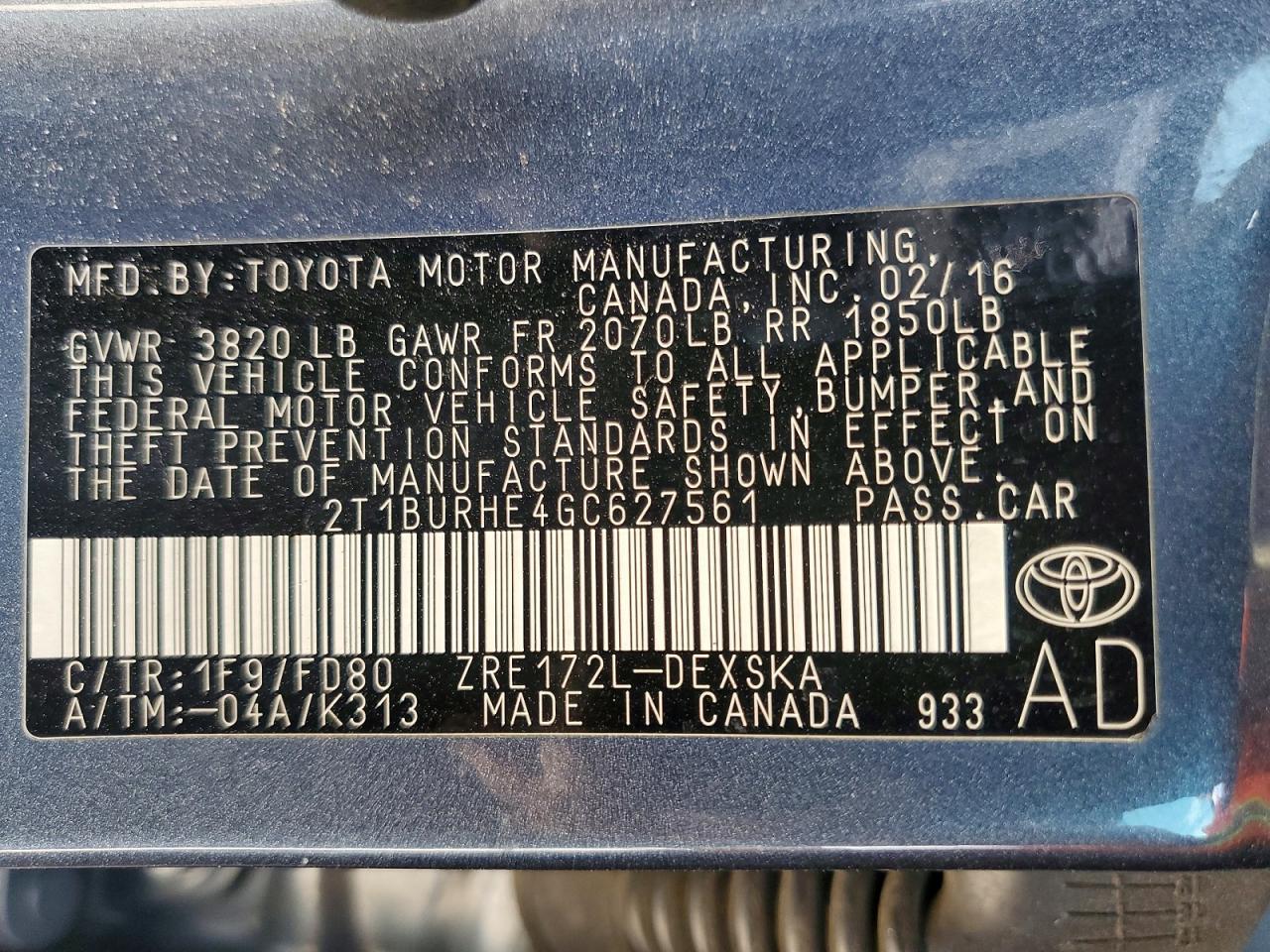 2016 Toyota Corolla l
