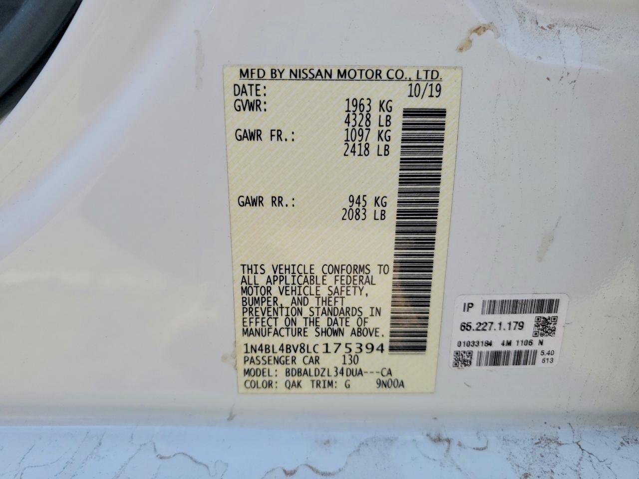2020 Niss Altima 2.5 s