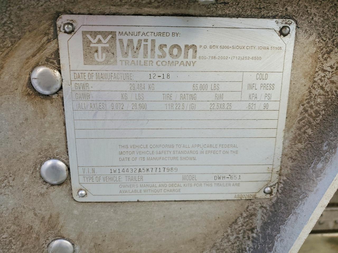 2019 Wilson Hopper Bottom Grain Trailer