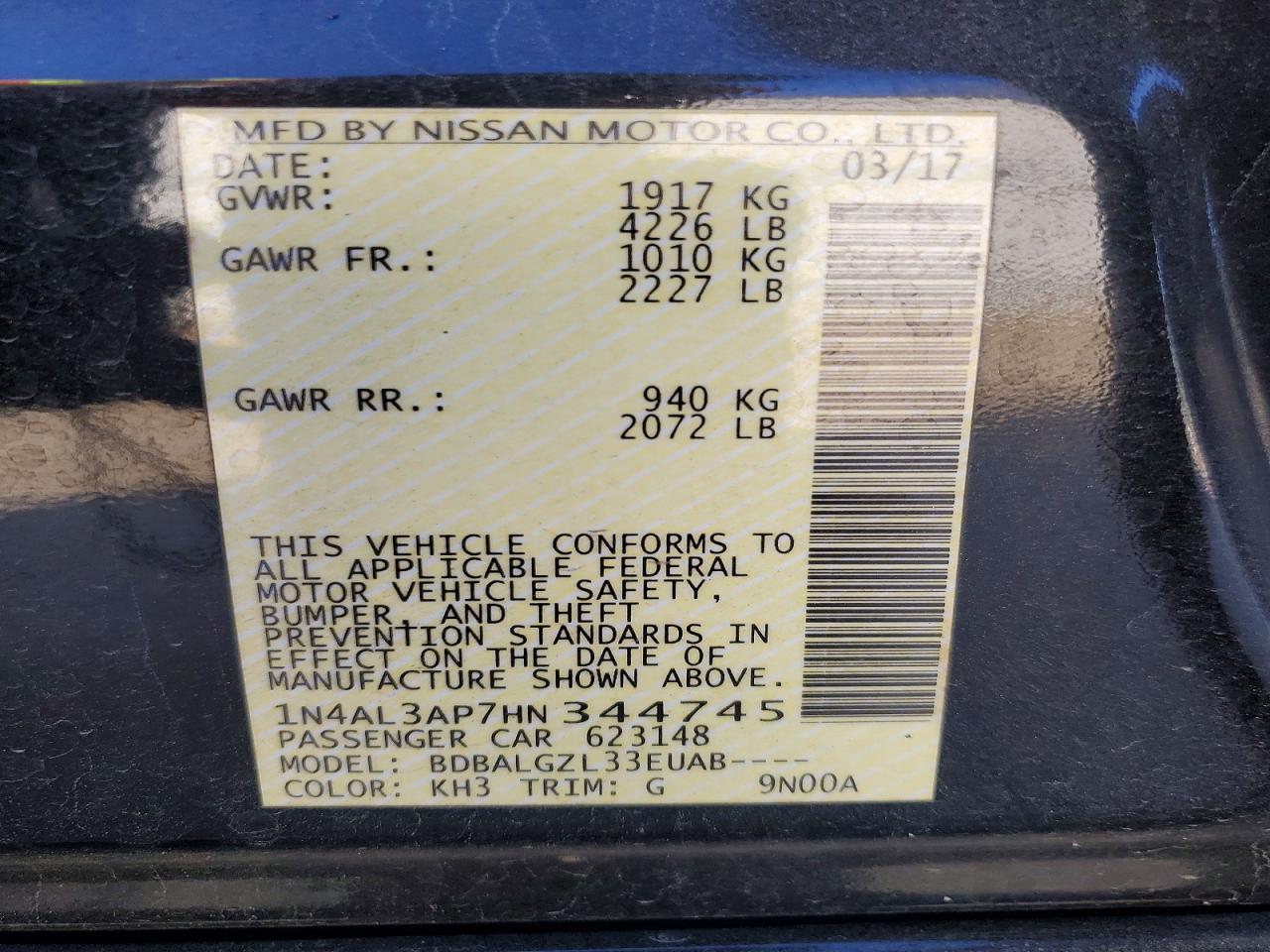 2017 Niss Altima 2.5 s