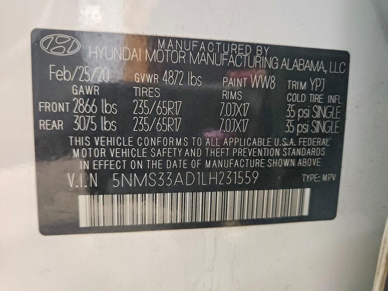 2020 Hyundai Santa fe sel