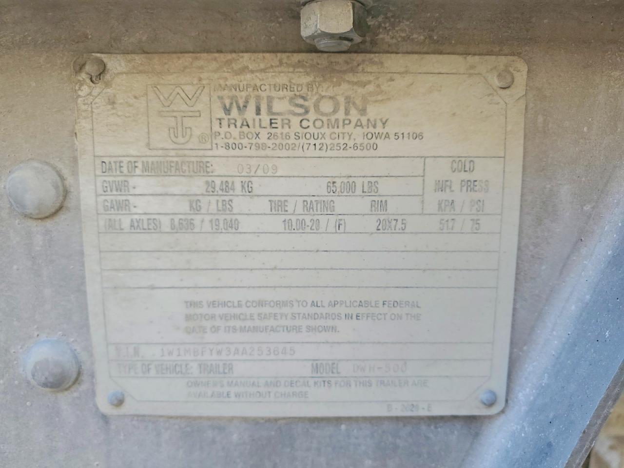 2010 Wilson Hogtrailer 2010 Wilson DWH-500 Grain Trailer