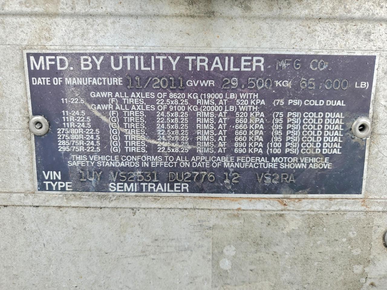 2013 Utility VS2RA Refrigerated Van Trailer