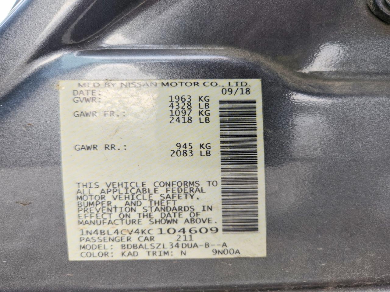 2019 Niss Altima 2.5 sr