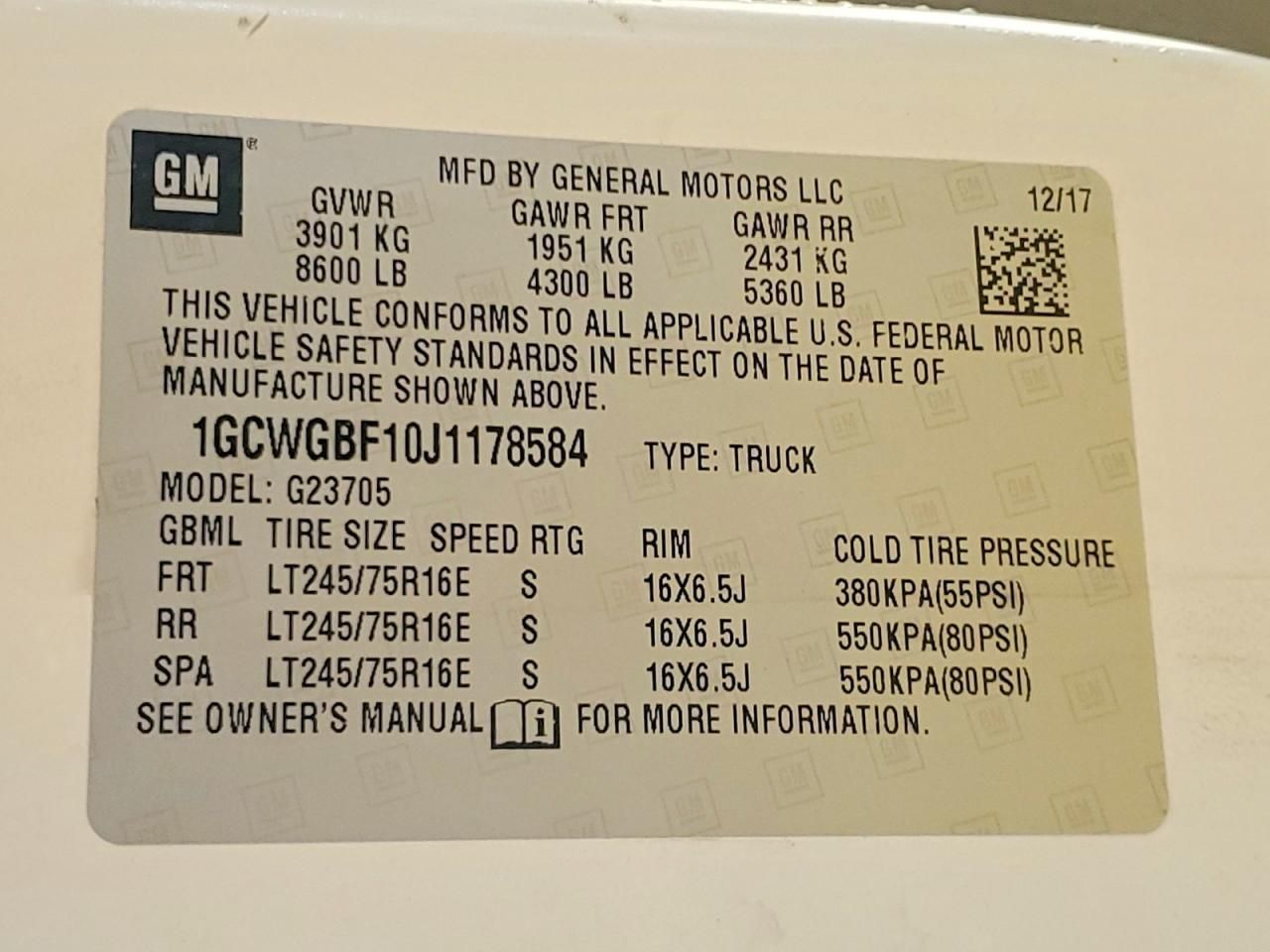 2018 Chevrolet Express 2500 Utility / Service Van