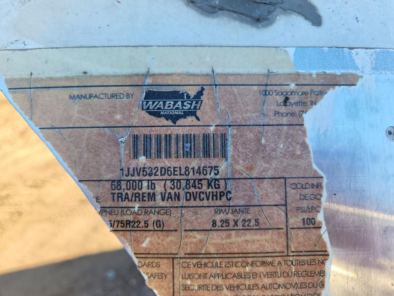 2014 Wabash Dvcvhpc DRY Van Trailer