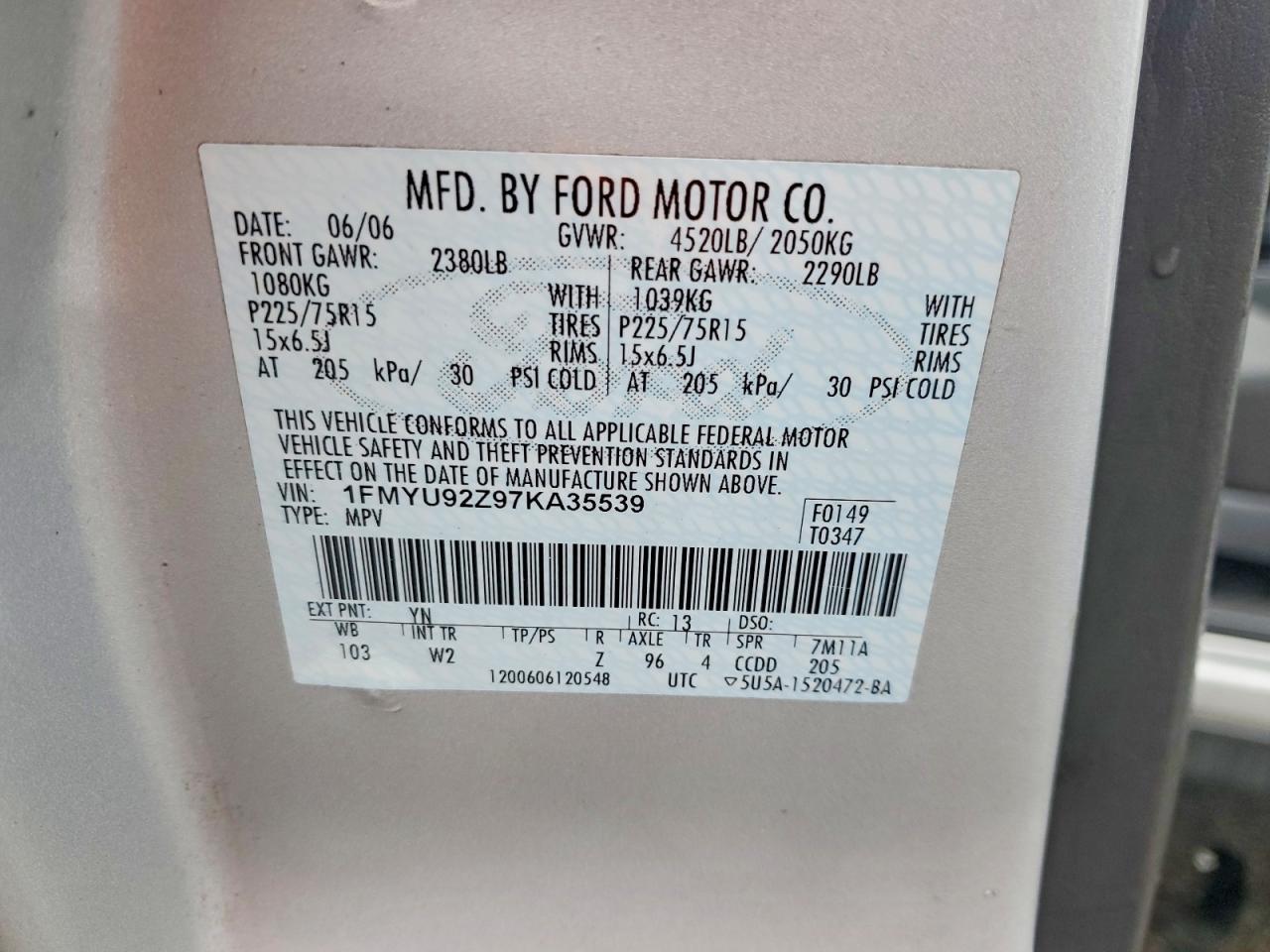2007 Ford Escape xls