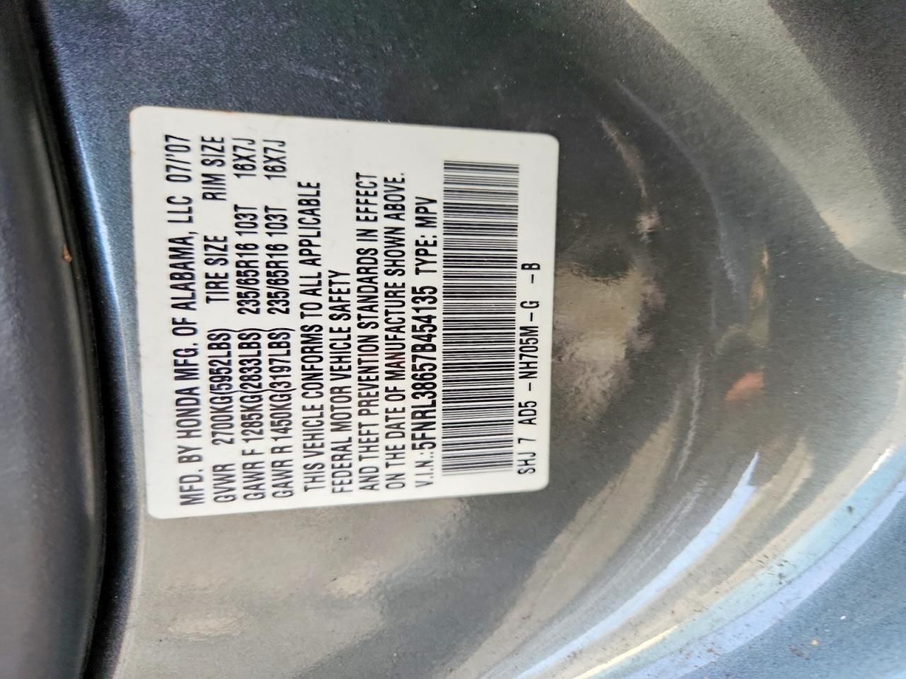 2007 Honda Odyssey exl