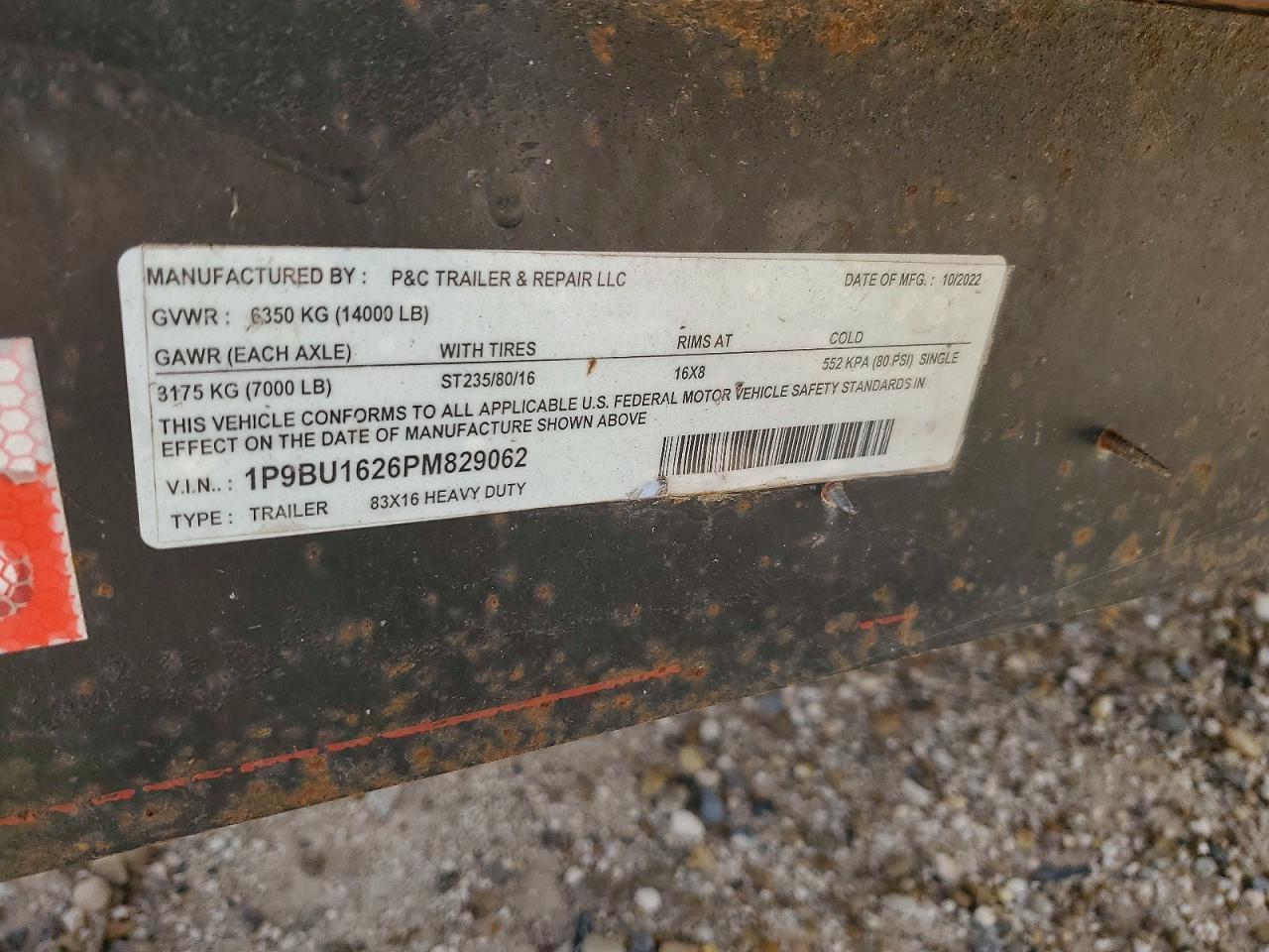 2023 P&C 83X16 Utility Trailer