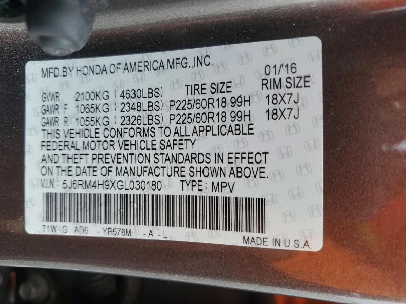 2016 Honda Cr-v Touring