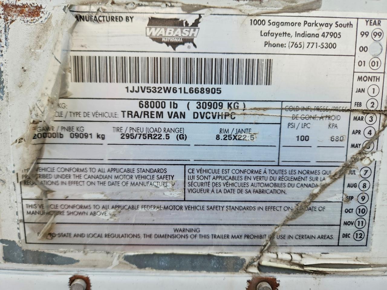 2001 Wabash Dvcvhpc DRY Van Trailer