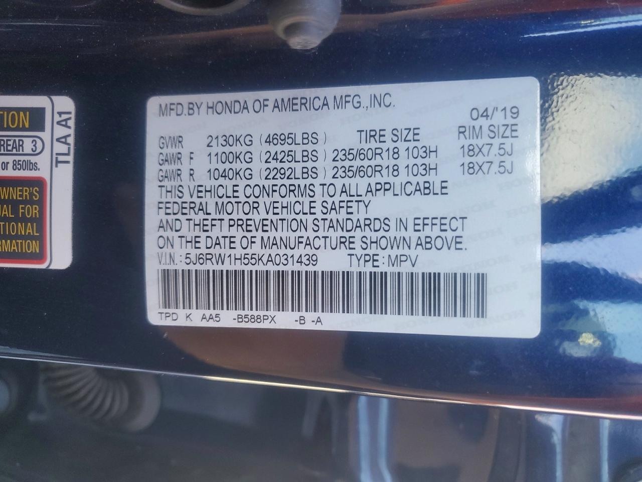 2019 Honda Cr-v ex