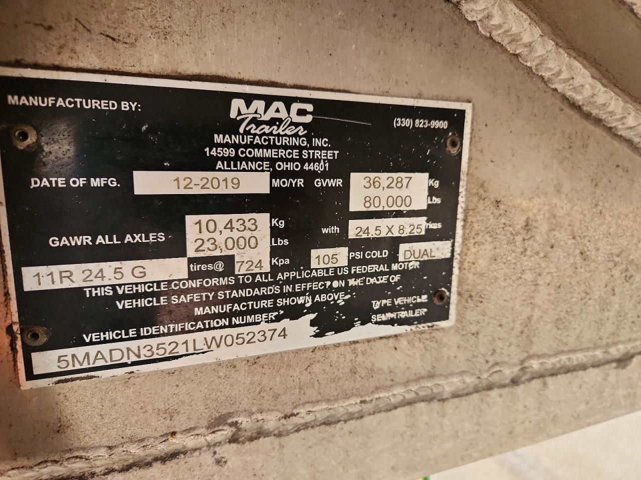 2020 MAC END Dump Trailer