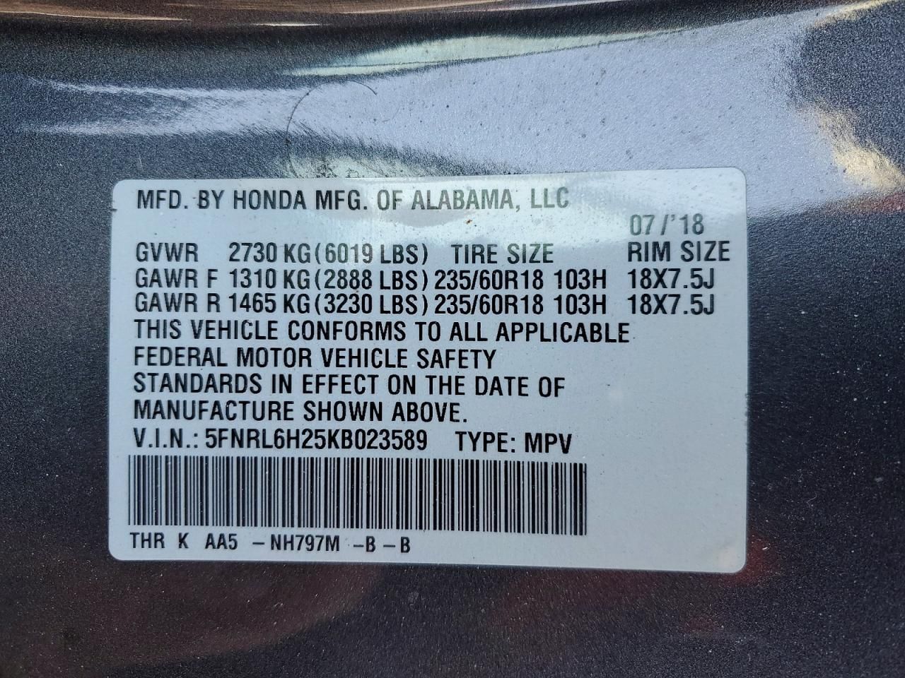 2019 Honda Odyssey lx