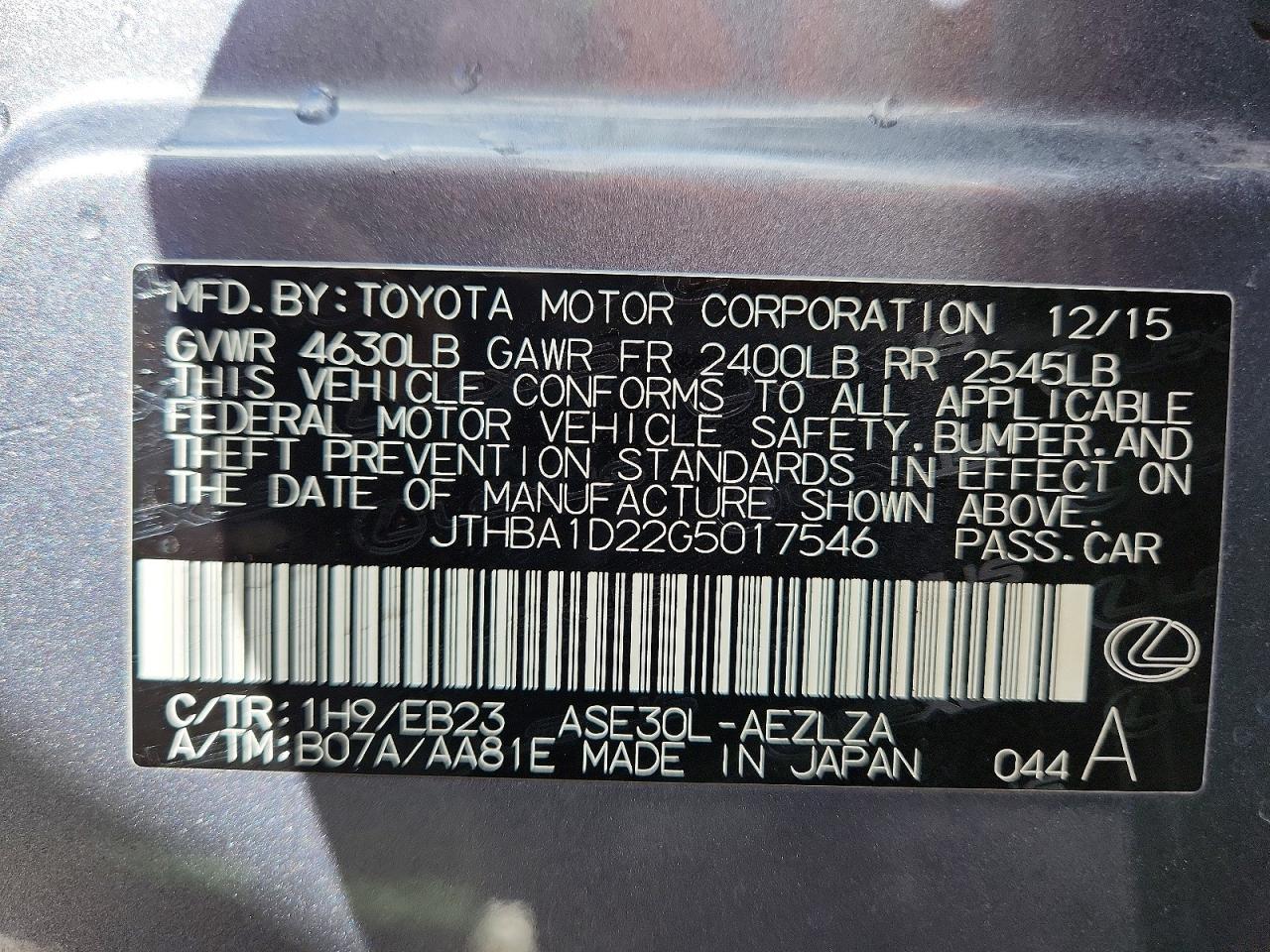 2016 Lexus Is 200t Base