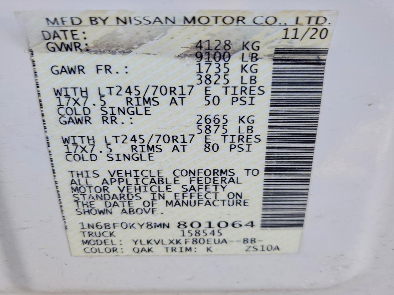 2021 Nissan NV 2500 Utility / Service Van