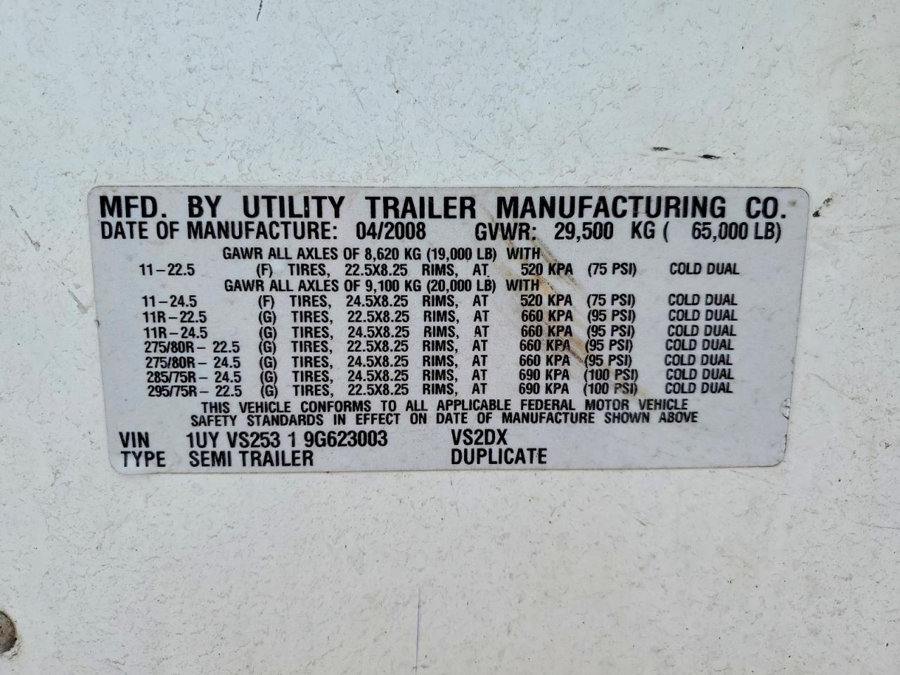 2009 Utility VS2DX DRY Van Trailer