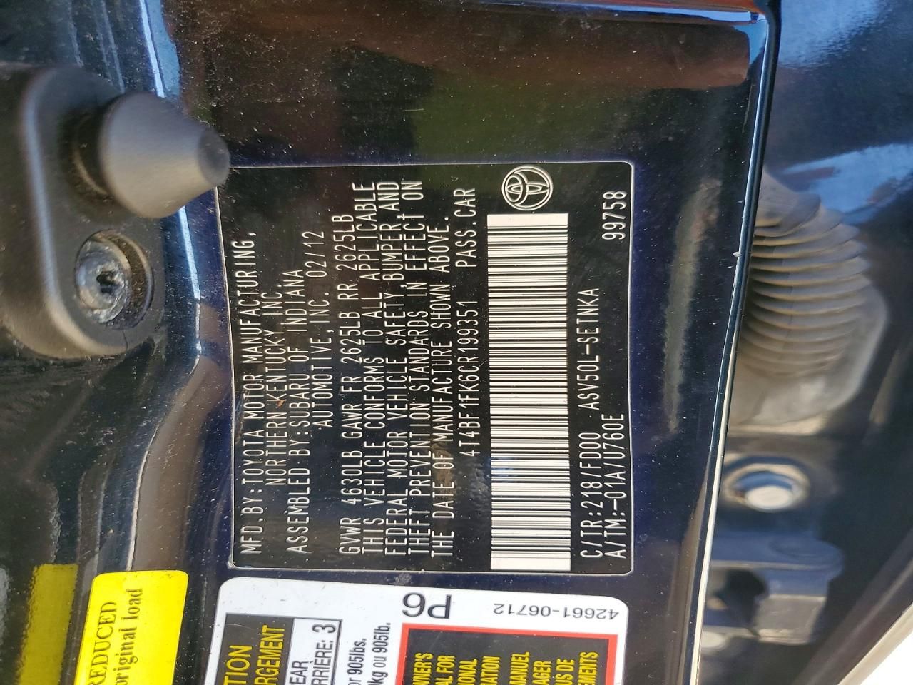 2012 Toyota Camry le