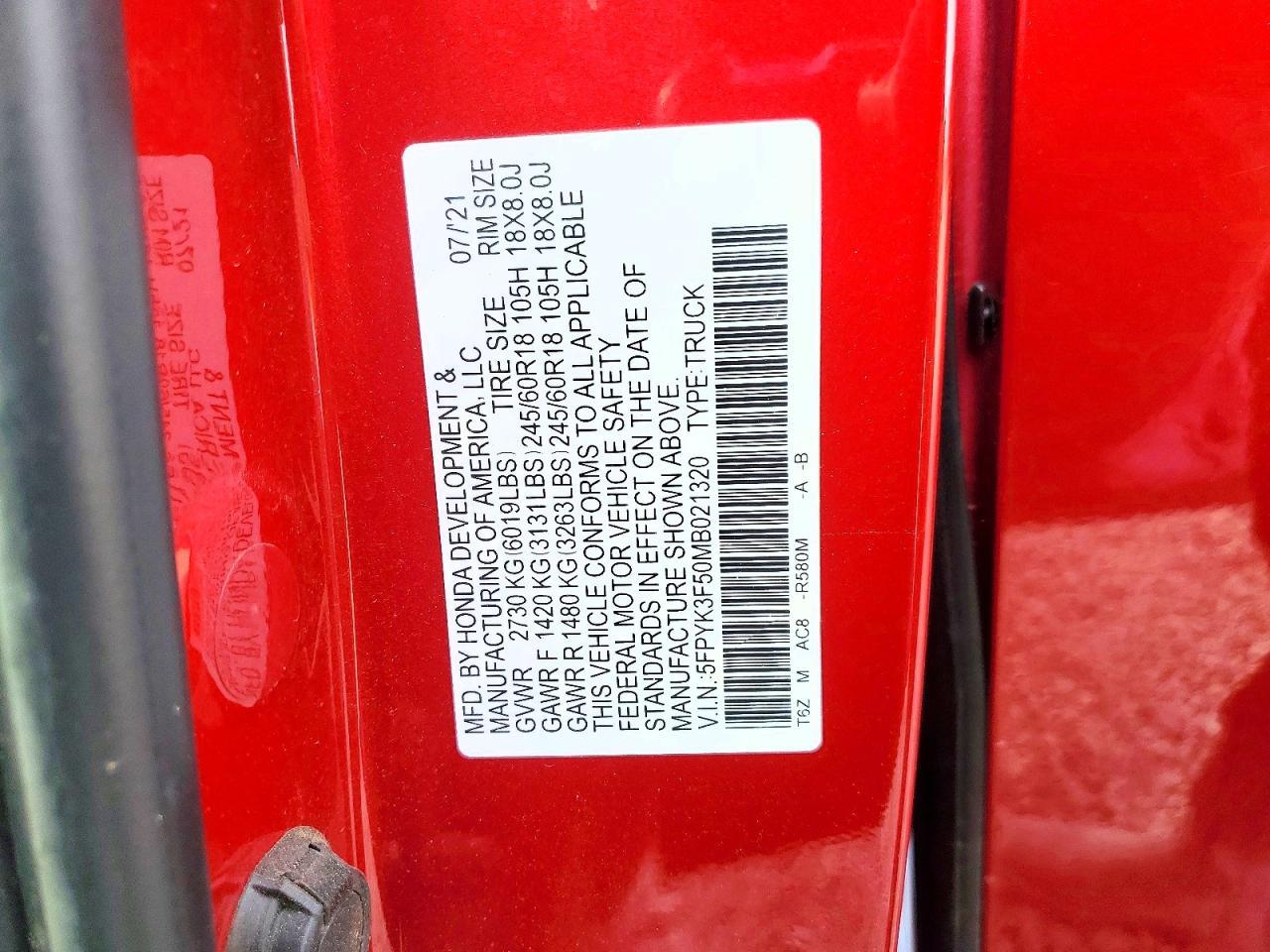 2021 Honda Ridgeline rtl