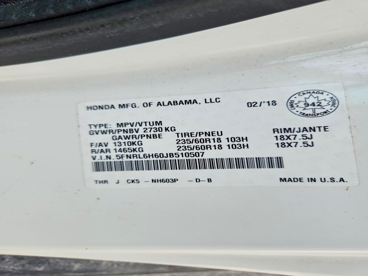 2018 Honda Odyssey exl