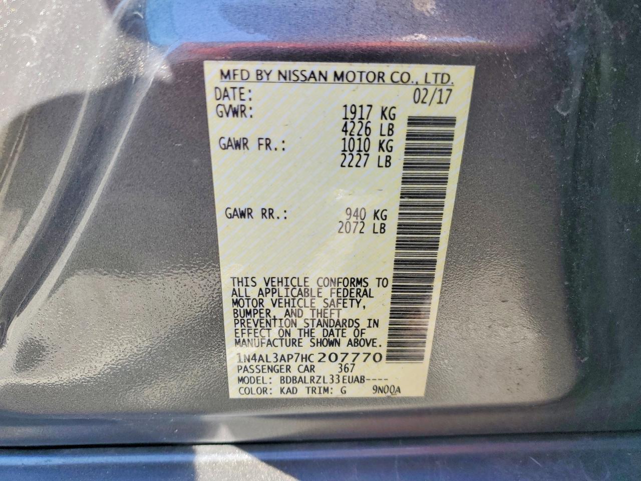 2017 Niss Altima 2.5 sl