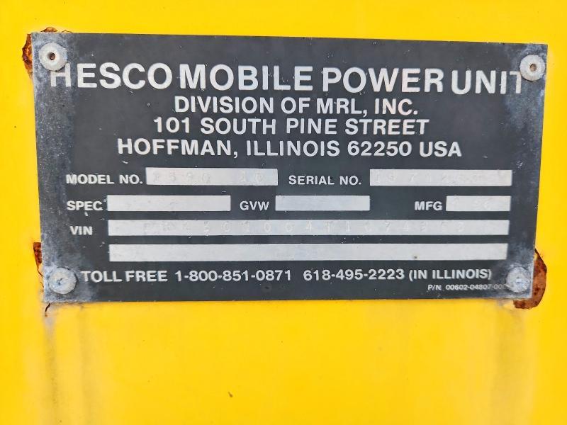 1996 Hesc O Mobile Power Unit 155010 Manhole Support Trailer