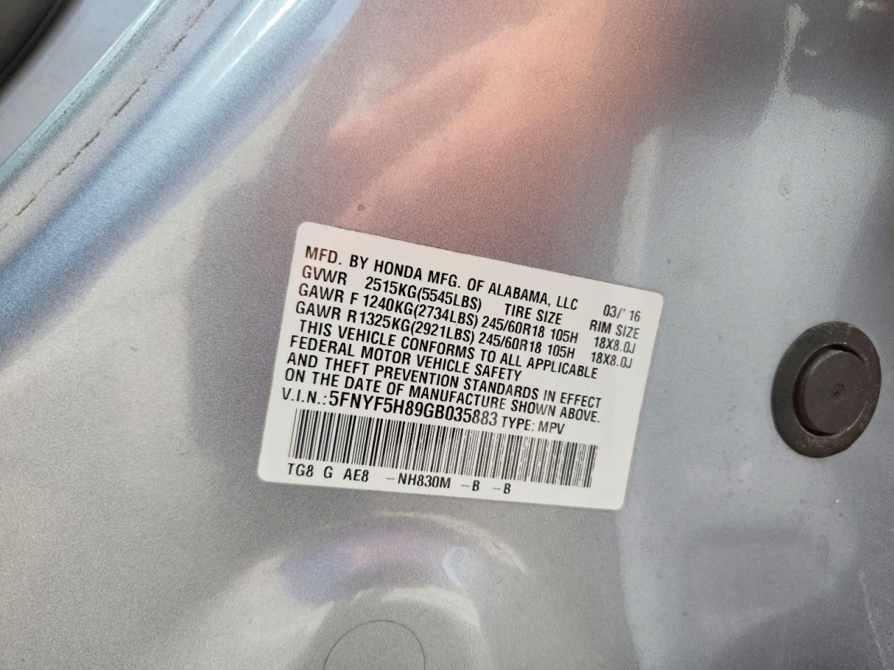 2016 Honda Pilot exl