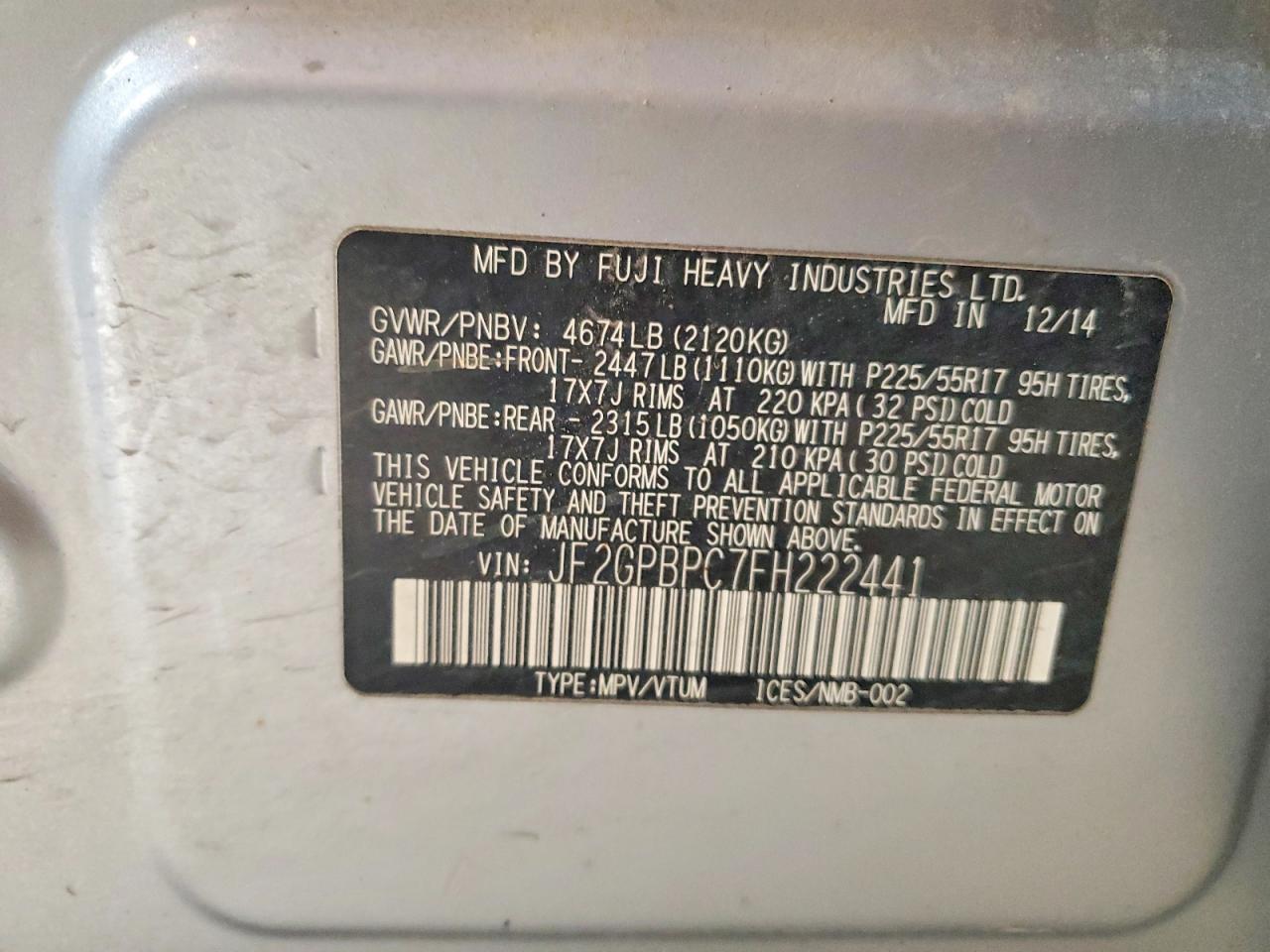 2015 Subaru Xv Crosstrek 2.0i Hybrid Touring