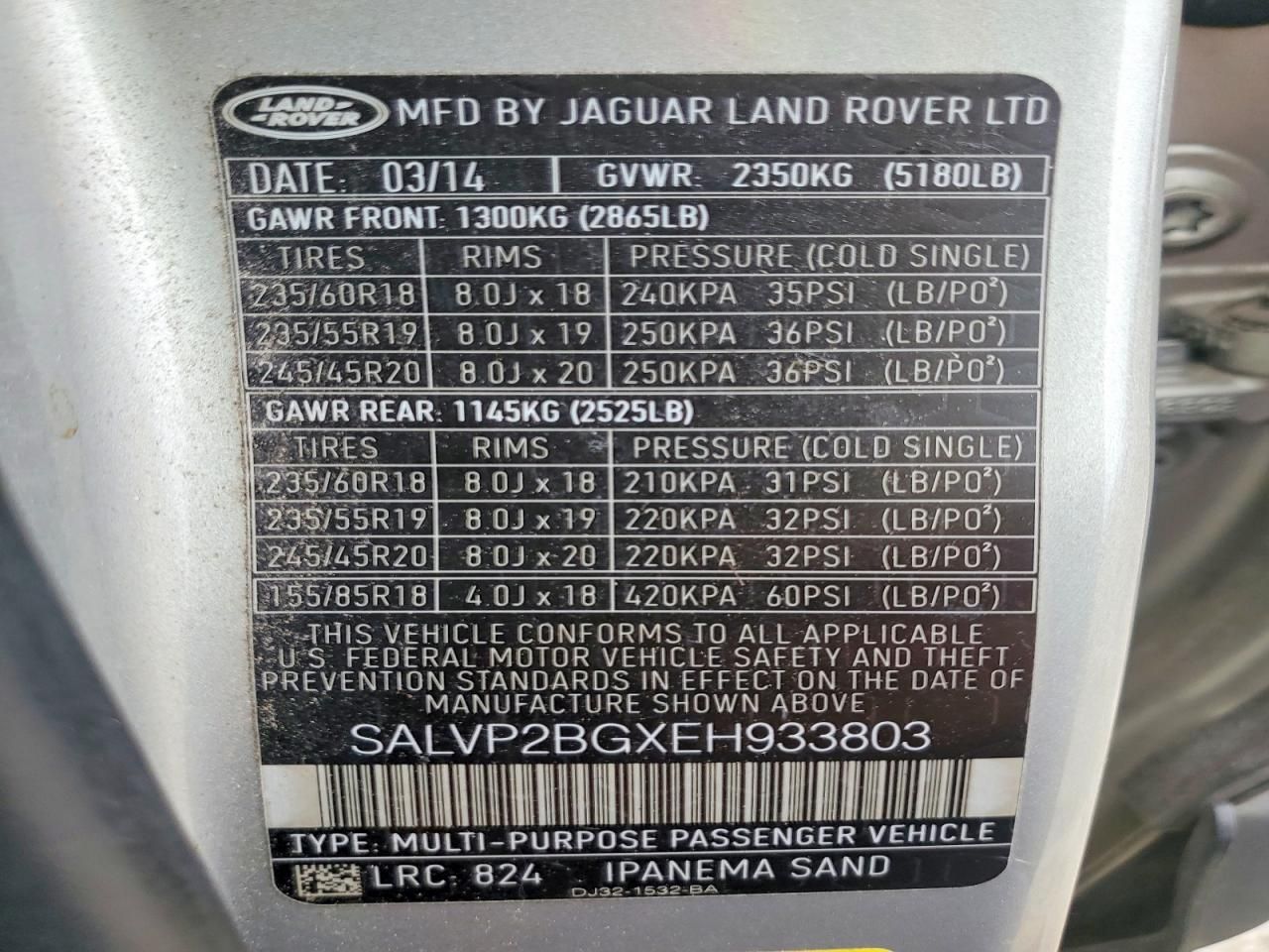 2014 Land Rover Range Rover Evoque Pure Plus