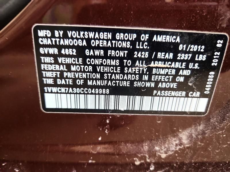 2012 Volkswagen Passat sel